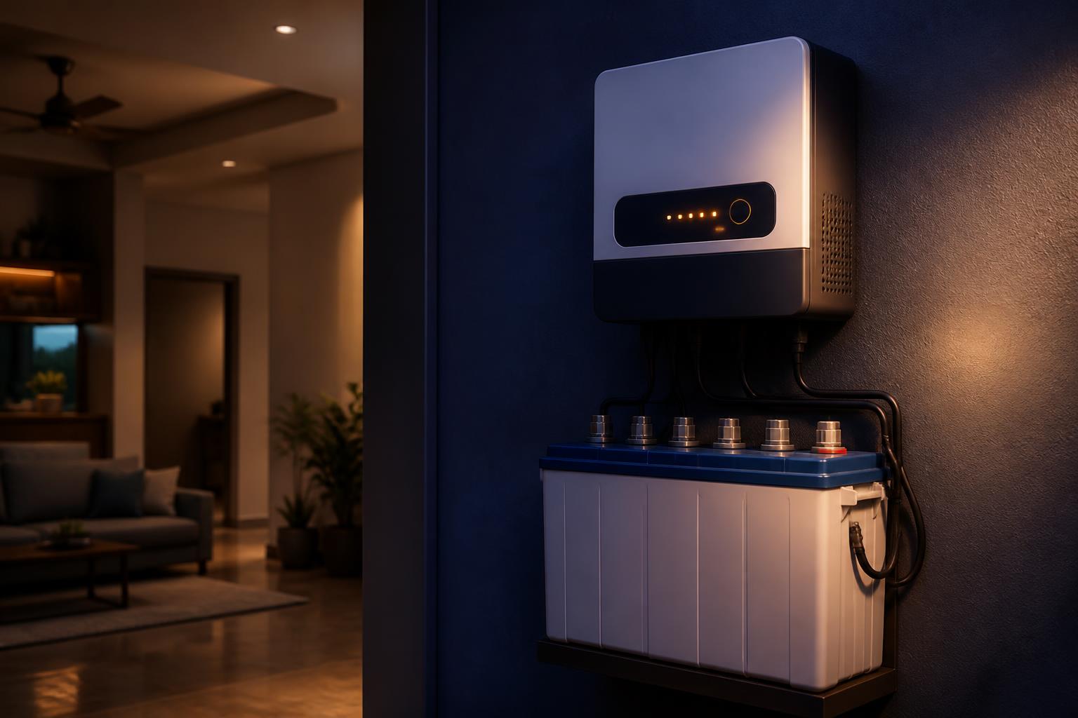 Luminous inverter and tubular battery installed on a wall in a modern Hyderabad home